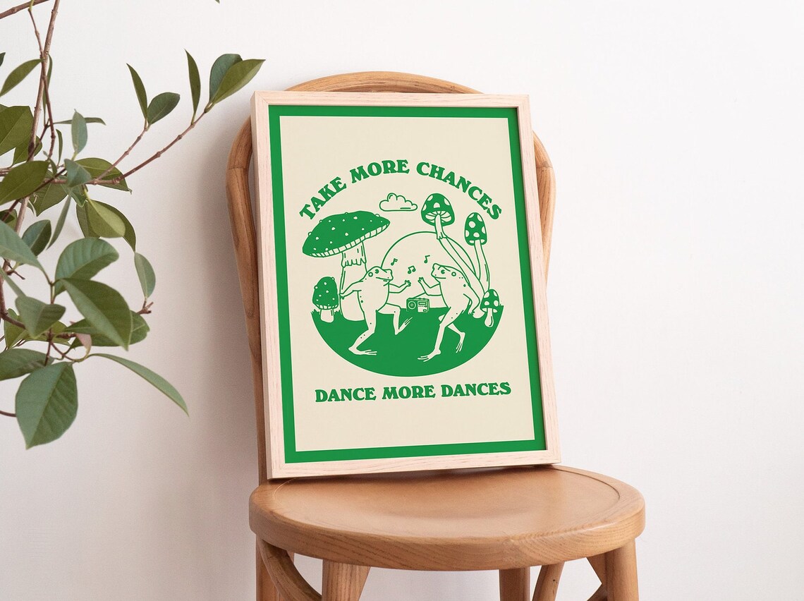 Dancing Frog Rustic Vintage Mushroom Art Print - Image 4