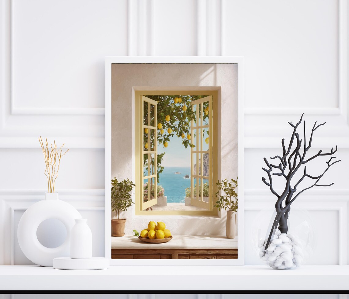 Open French Doors With Lemon Bowl Overlooking Mediterranean Sea Wall Poster