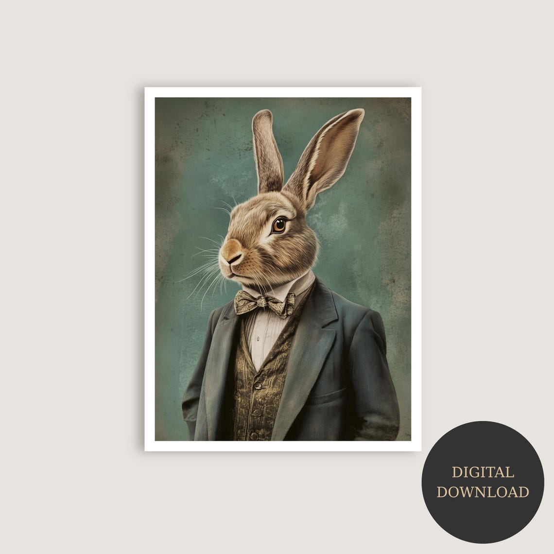Dapper Hare in Vintage Suit with Bow Tie Rabbit Portrait Poster