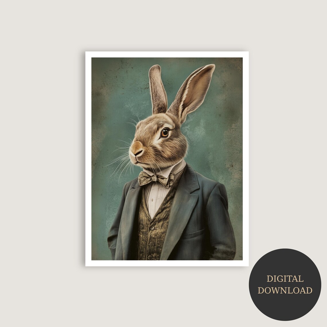 Dapper Hare Portrait Vintage Suit Rabbit Art