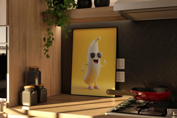 Cute Funny Banana Wearing Sunglasses Yellow Kitchen Decor Poster
