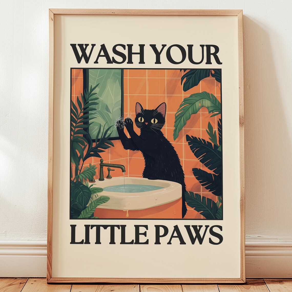 Wash Your Paws Colourful Bathroom Poster Print