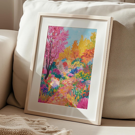 Colorful Abstract Forest Pink Orange Trees Floral Path Modern Wall Poster