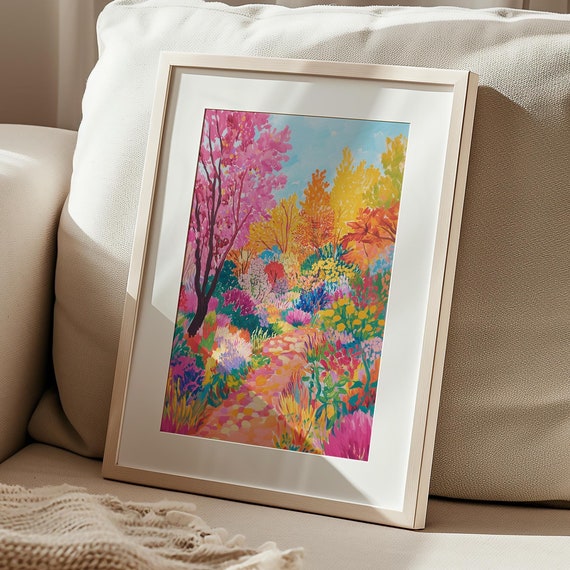 Colorful Forest Print Farmhouse Landscape Painting Floral Scenery Artwork Colorful Trees Artwork Matisse Wall Art