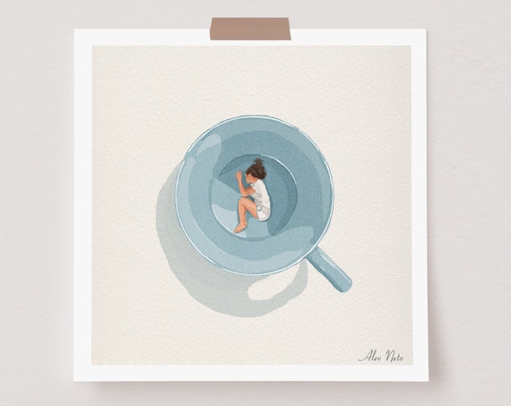 My Comfort Zone Sleep In A Mug Coffee Art Surreal Art Illustration Dreamy Coffee Art Figurative Wall Art Sleeping