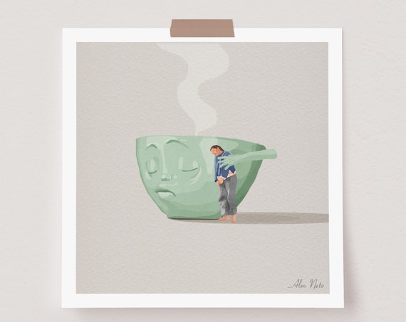 Coffee In Bed Art Print Watercolor Wall Art Slow Morning Coffee Gift Lazy Morning Monday Blues