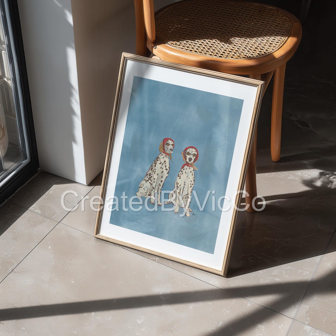 Dalmatian Dog Art Print Whimsical Wall Vintage Style Pet Decor Blue Polka Dot - Image 2