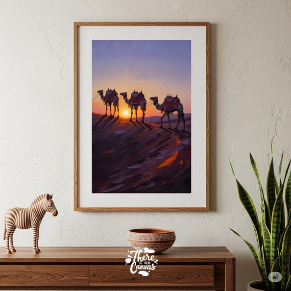 Arabian Sunset Camel Print Desert Landscape Wall Art
