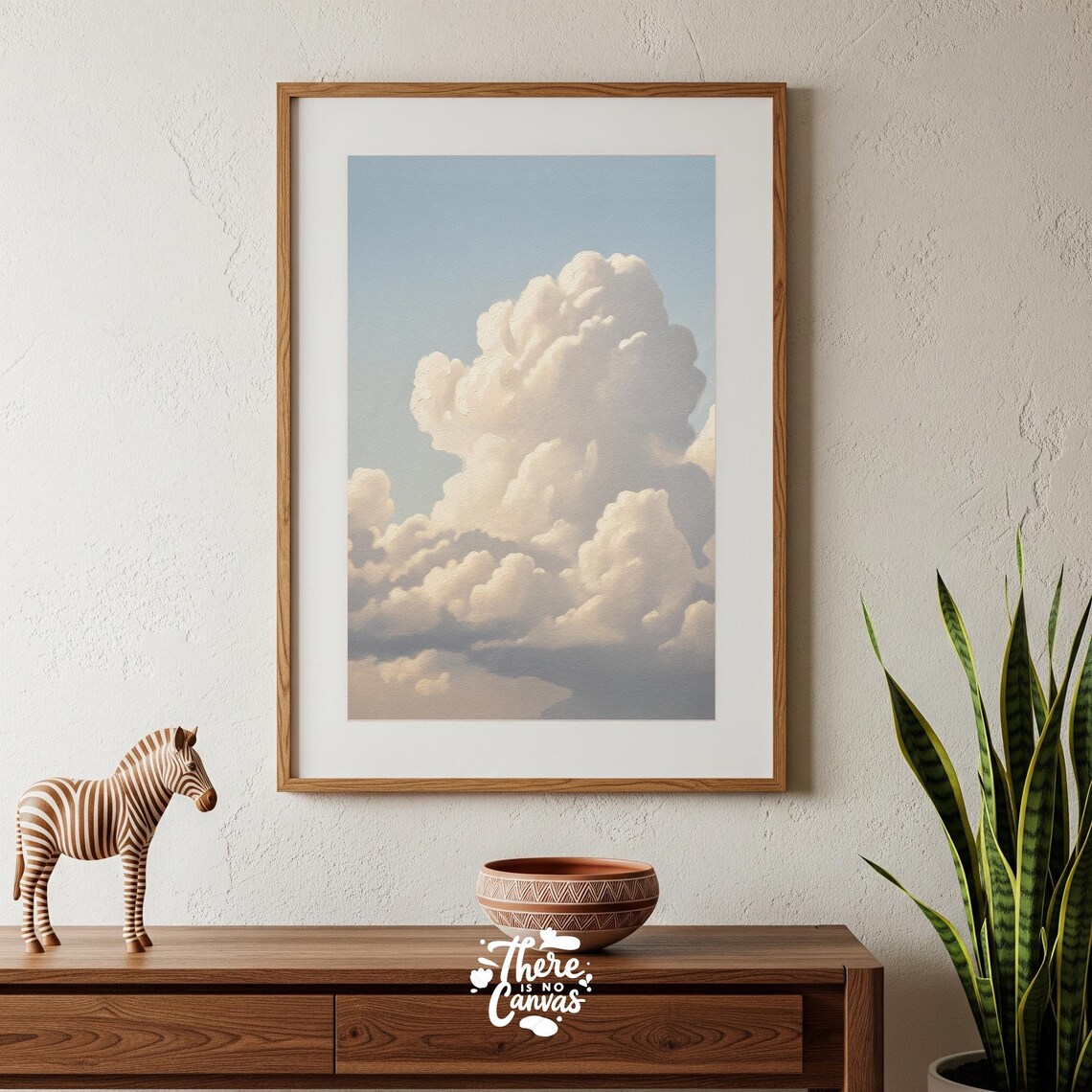 Daytime Cumulus Clouds Pastel Blue Sky Oil Painting Art Poster