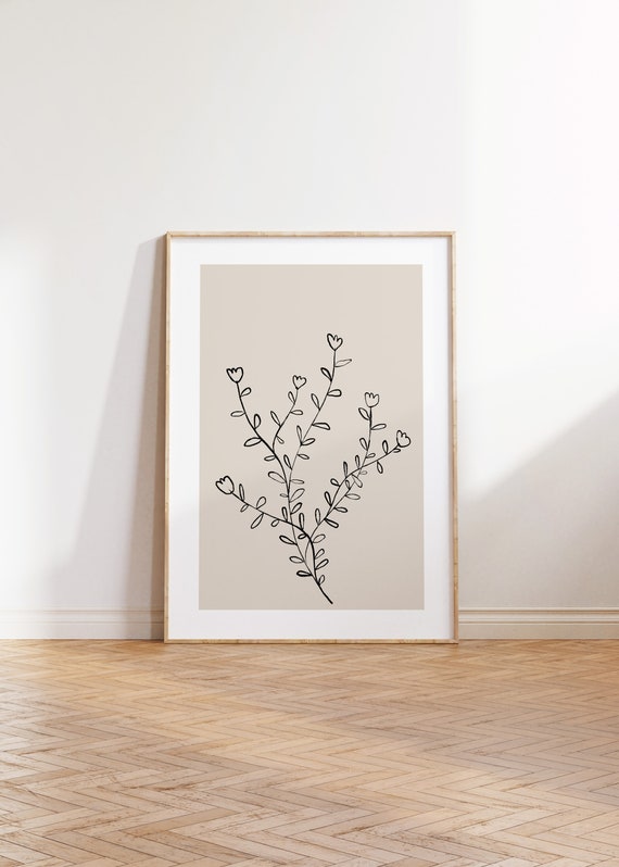 Neutral Botanical Line Art Beige Art Print