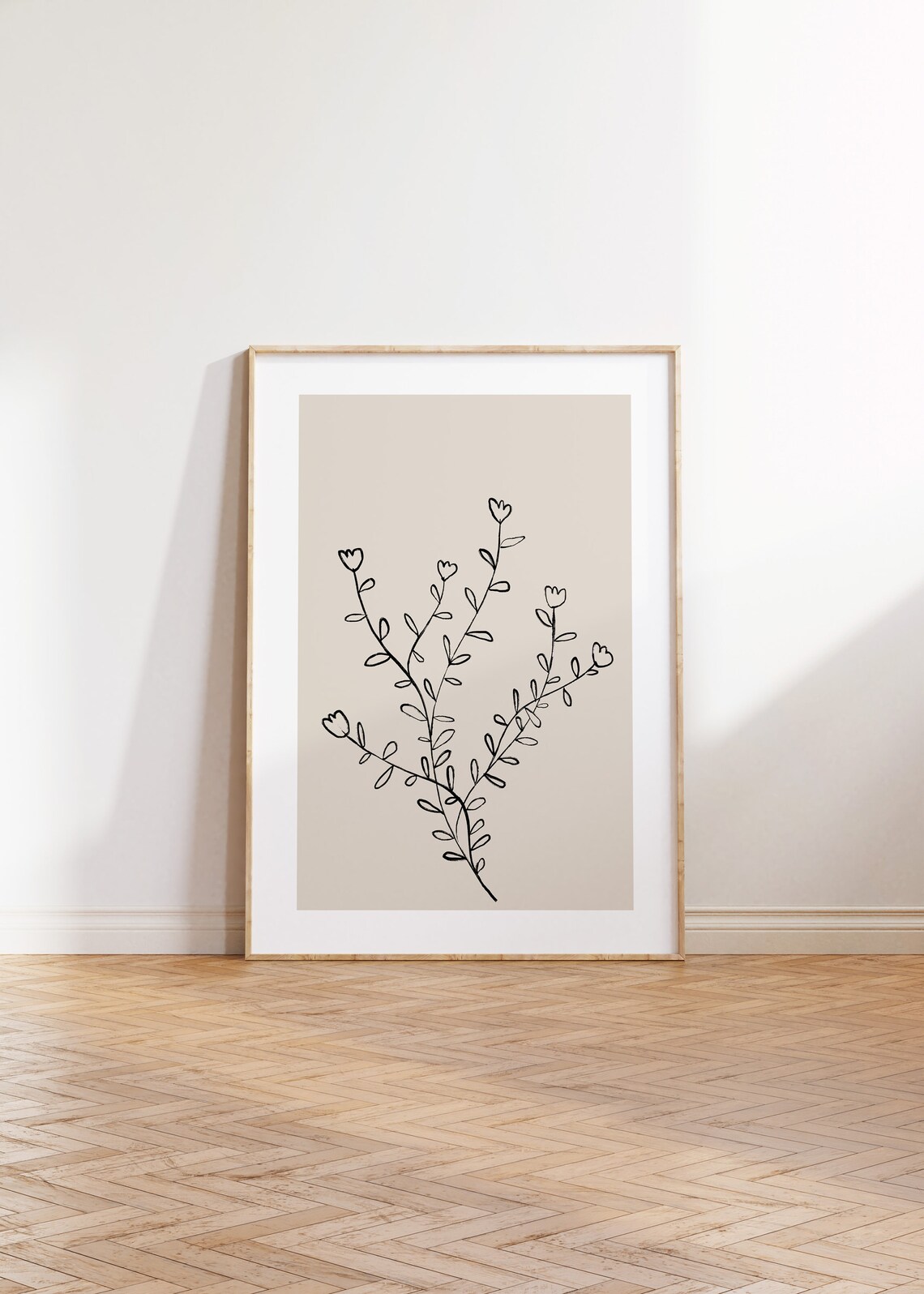 Neutral Botanical Line Art Beige Art Print