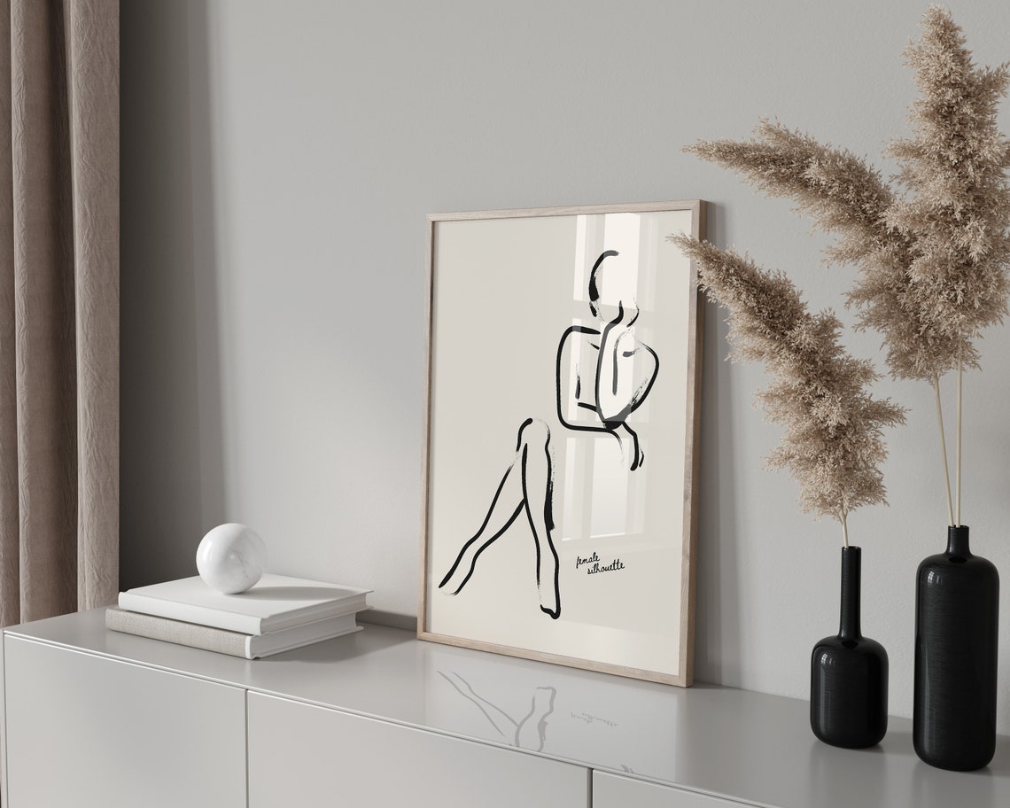Female Silhouette One Line Drawing Minimalist Neutral Figure Art Poster - Image 2