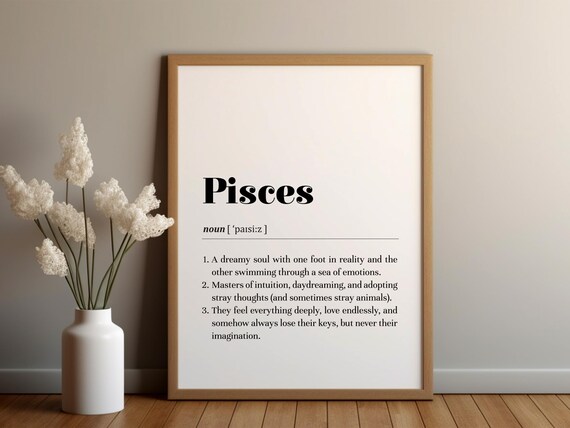 Pisces Definition Poster Printinstant Downloadzodiac Sign Giftastrology Wall Artpisces Sign Decortext Postermarch Birthday Gift Idea