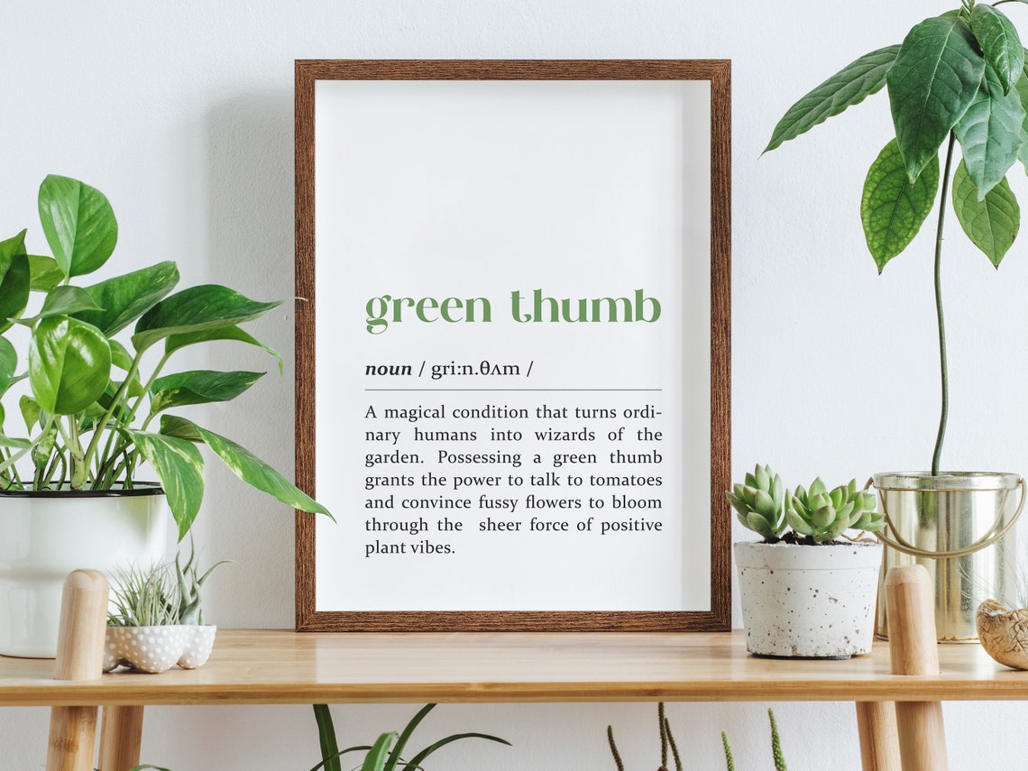 Green Thumb Definition Poster Funny Gardener Gift Botanical Wall Decor