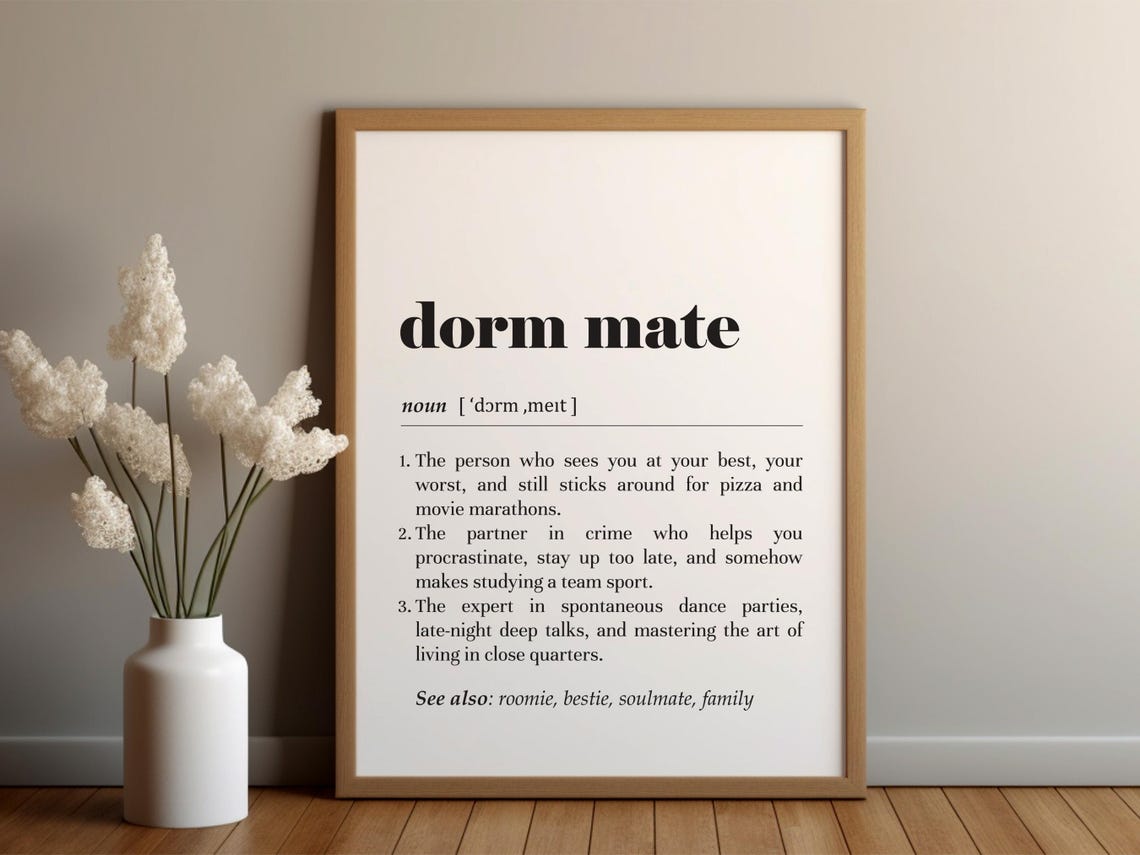 Dorm Mate Dictionary Definition College Roommate Gift Poster