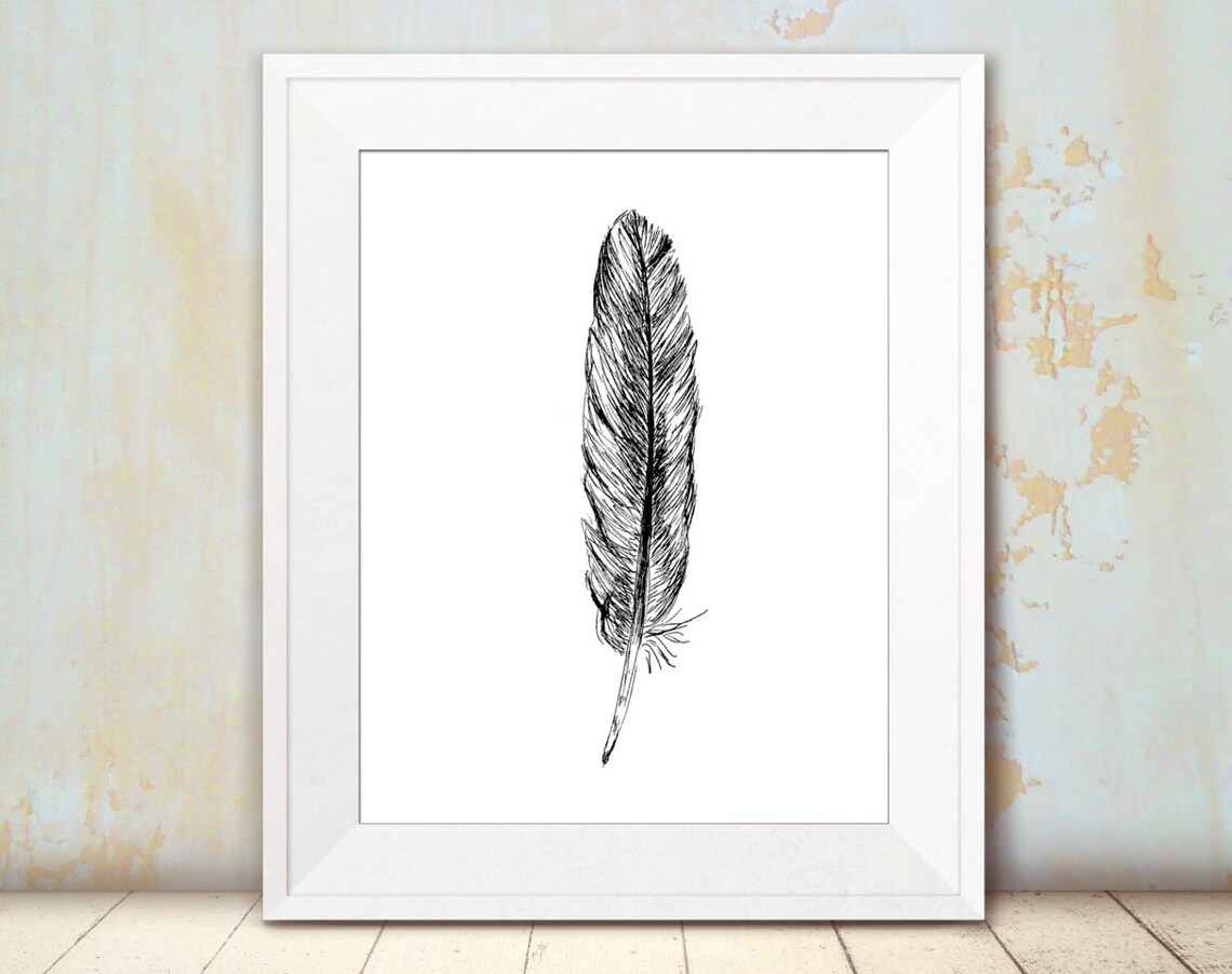 Feather Sketch Art Print, Nature Wall Decor