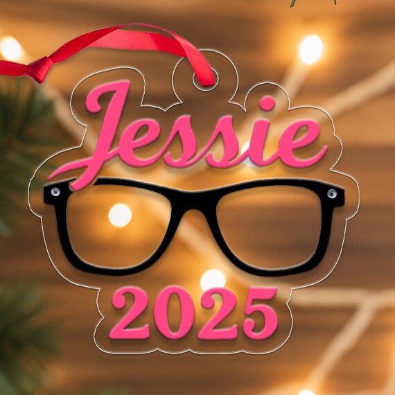 Personalized Glasses Acrylic Christmas Ornament Custom Name 2025 Wall Art