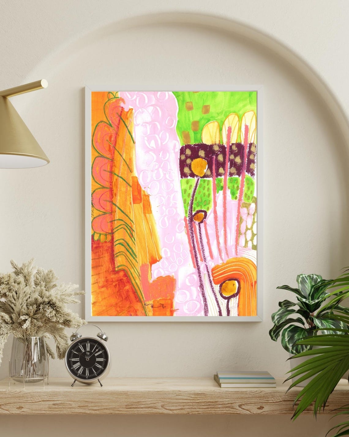Vivid Pink Orange Green Modern Abstract Color Burst Art Poster - Image 2