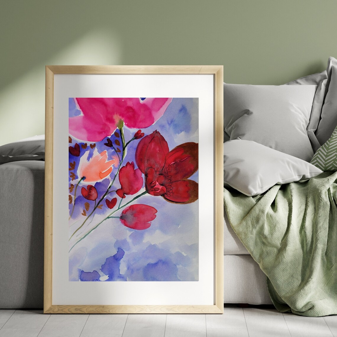 Romantic Pink Poppies Watercolor On Dreamy Lavender Sky Poster - Image 3