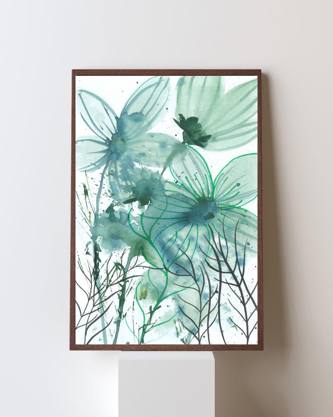 Soft Sage Green Botanical Watercolor Blossoms Serene Art Poster