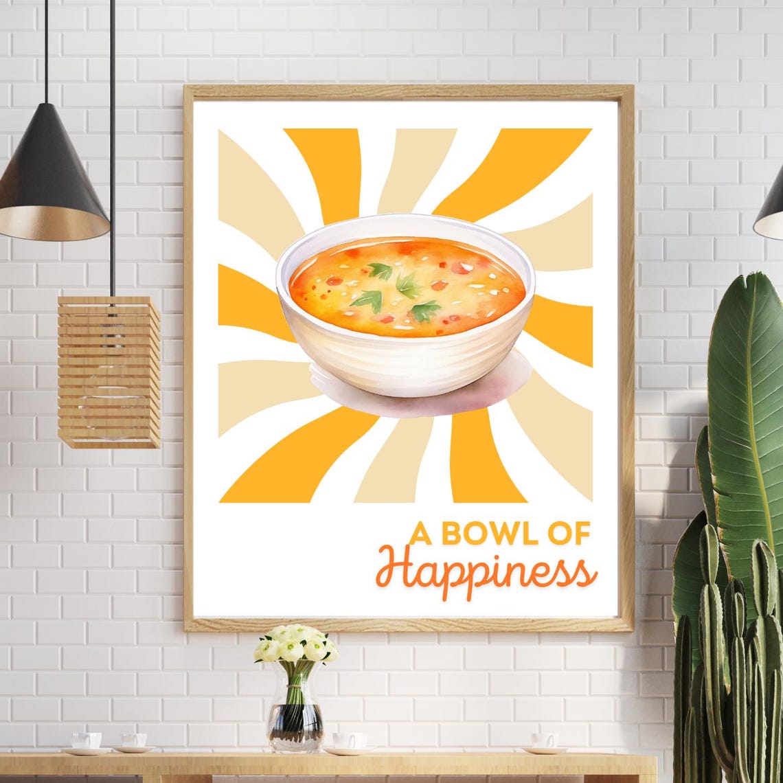 A Bowl Of Happiness Cozy Retro Soup Illustration Kitchen Poster
