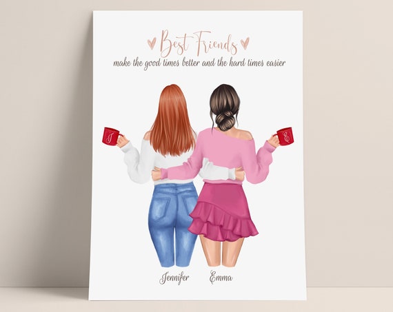 Best Friend Personalized Print Bestie Art Best Friends Gift Picture Sisters Illustration Bff Custom Gift