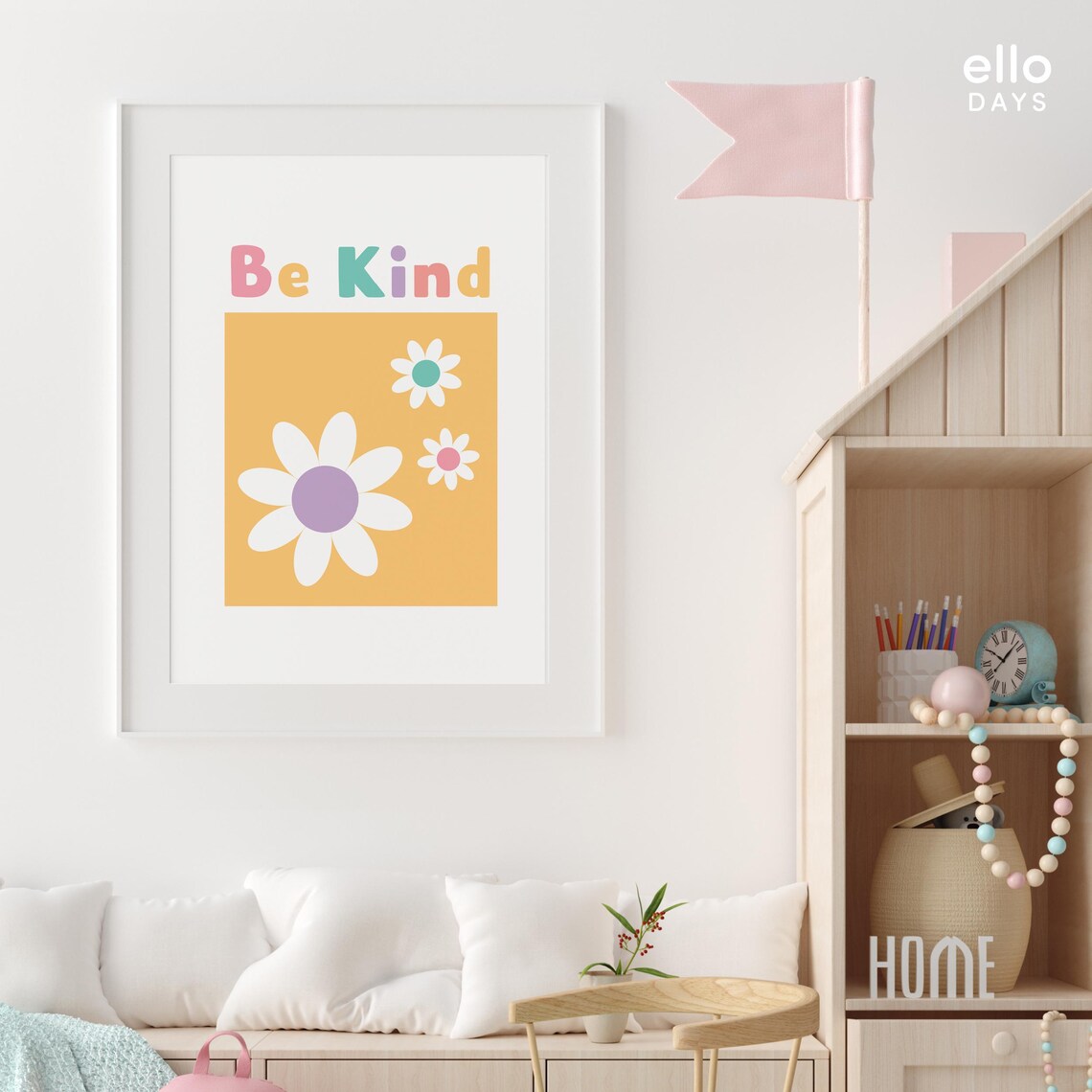 Be Kind Daisy Floral Pastel Inspirational Typography Quote Poster - Image 3