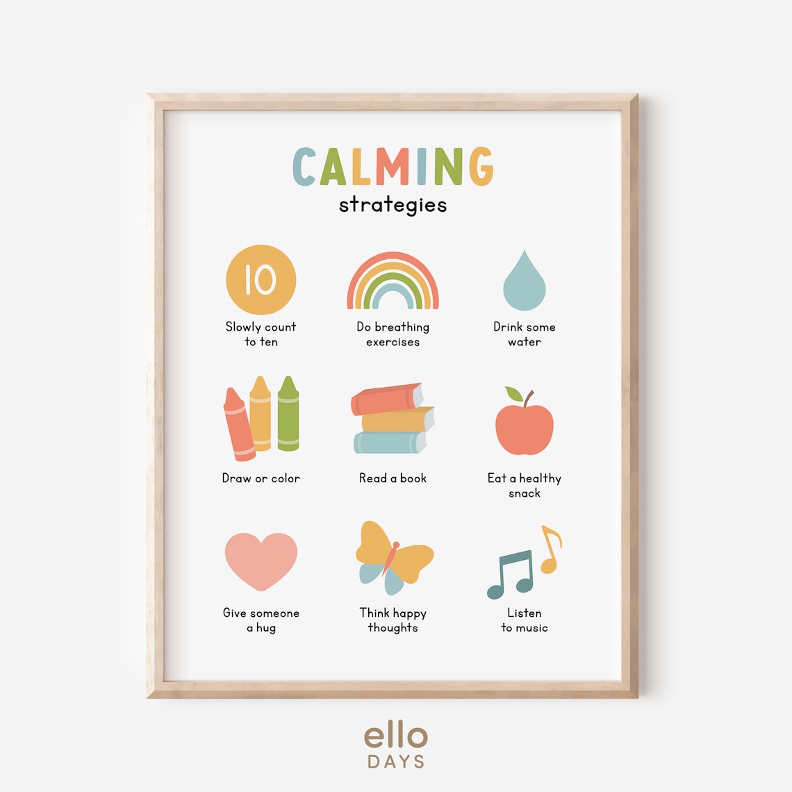 Calming Strategies Therapy Poster, Mental Health Decor