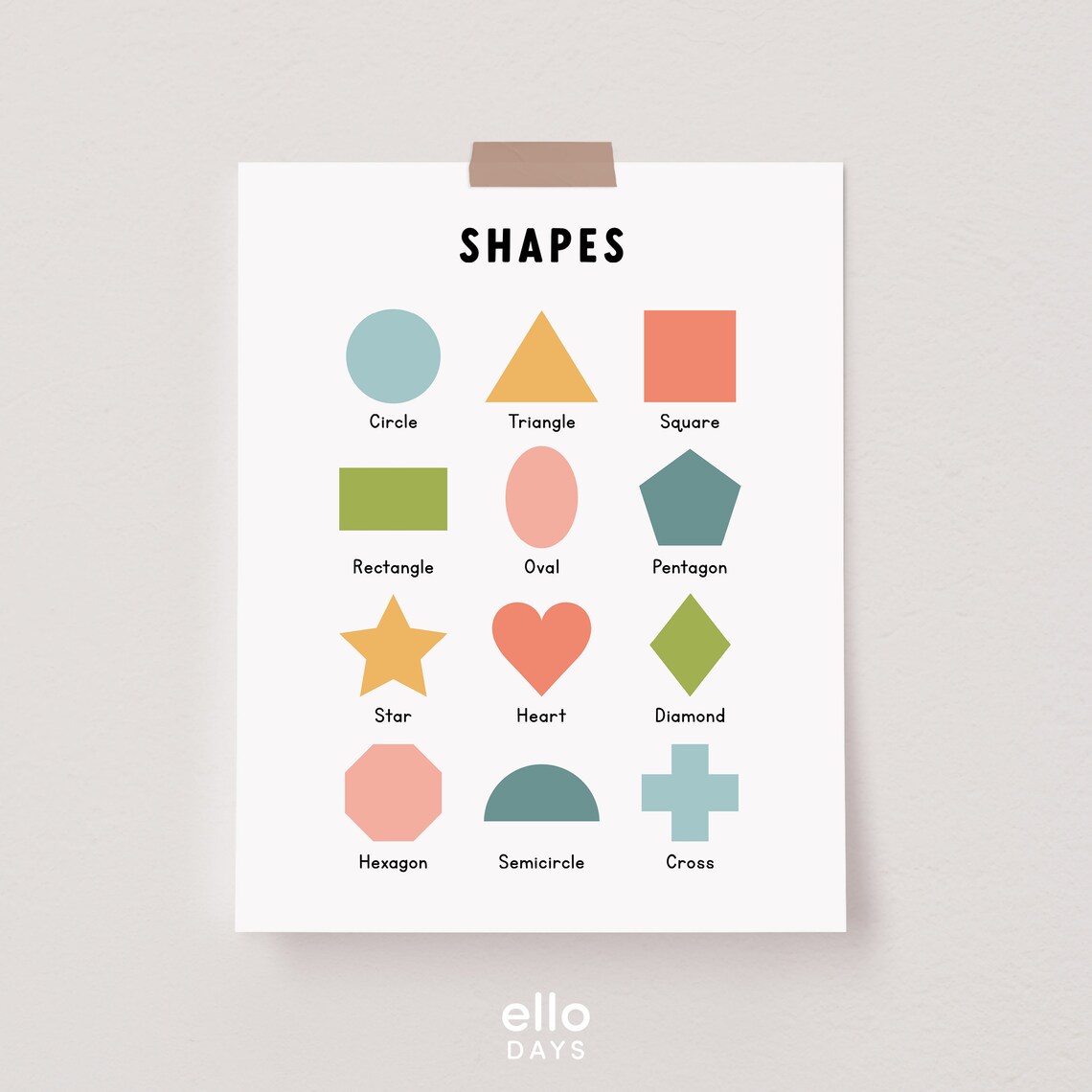 2D Shapes Educational Poster, Preschool Learning - Image 3