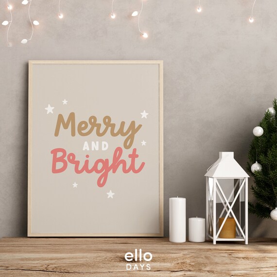 Merry and Bright Beige Minimalist Star Holiday Christmas Poster
