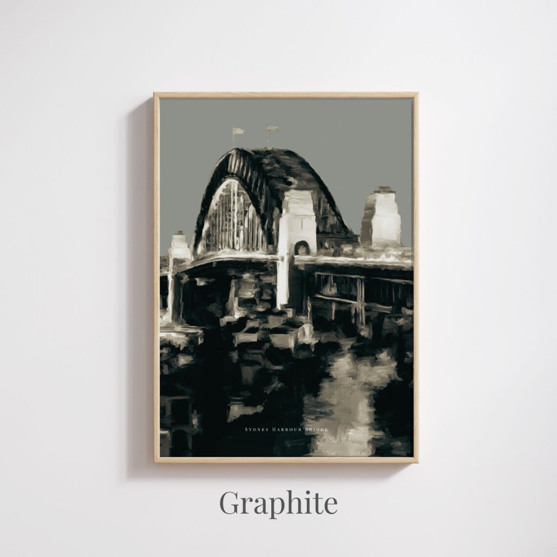 Sydney Harbour Bridge Monochrome Painting On Mustard Art Poster - Image 3