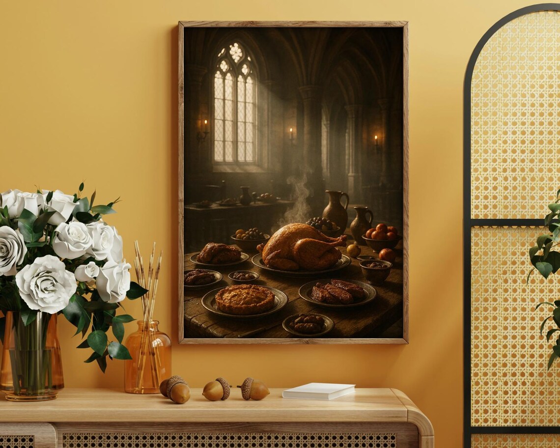 Medieval Feast, Dark Academia Dining Art Print