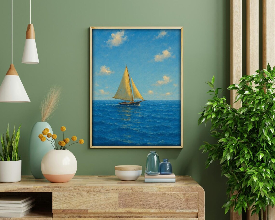 Peaceful Sailboat On The Open Sea, Nautical Art Print - Image 4
