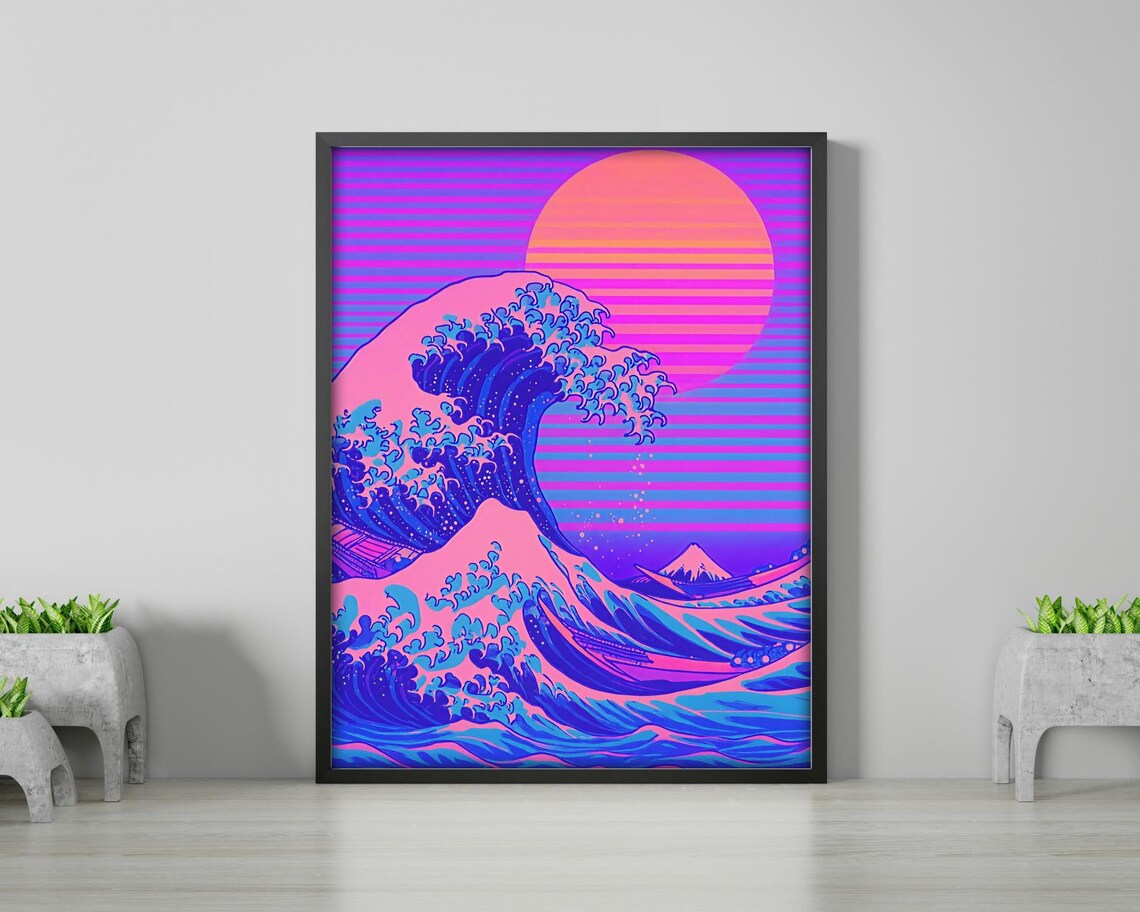 Vaporwave Great Wave Retro Japanese Ocean Poster - Image 3