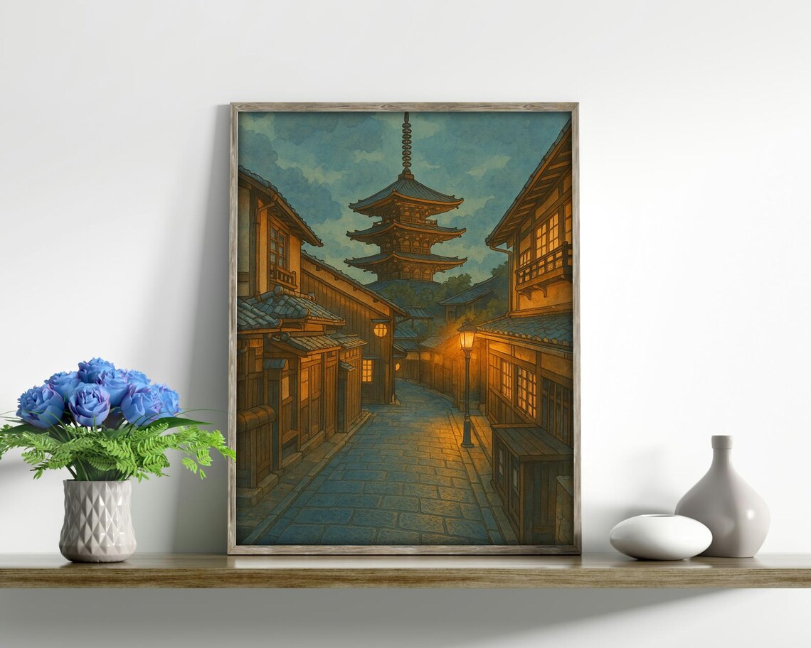 Japanese Street at Dusk, Asian Landscape - Image 3