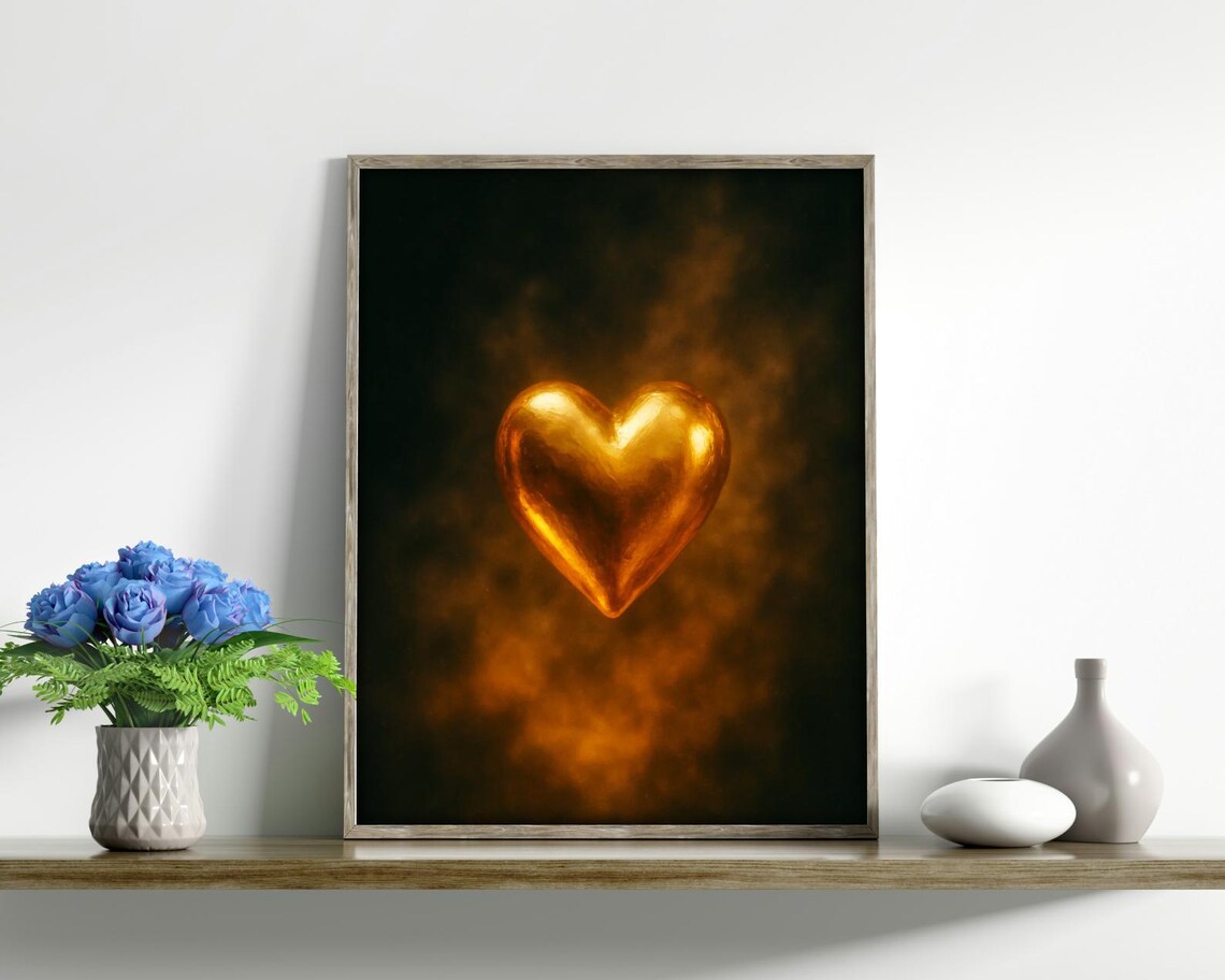 Glowing Gold Heart, Minimalist Love Art Print - Image 4