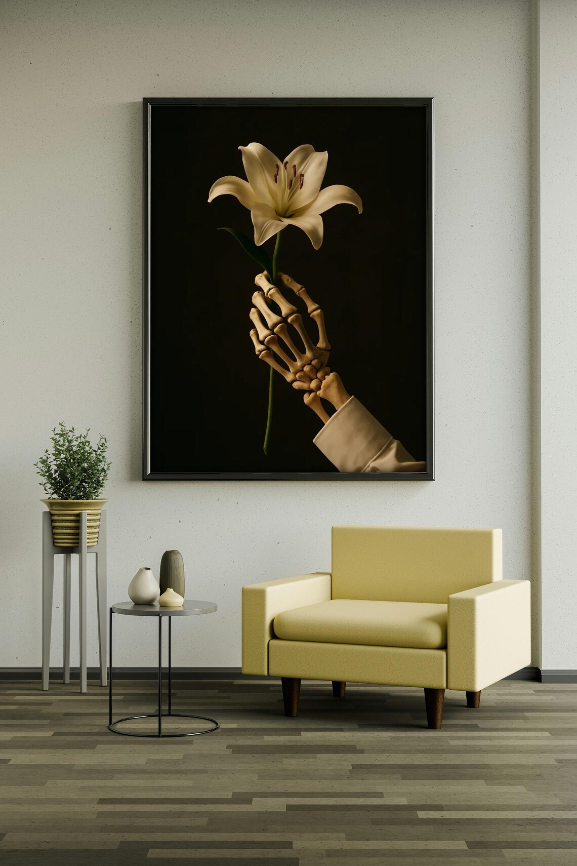 Skeleton Hand Holding Lily, Dark Floral Surreal Art Print - Image 4