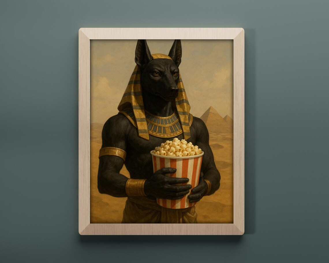 Funny Anubis With Popcorn Egyptian God Art Print - Image 2