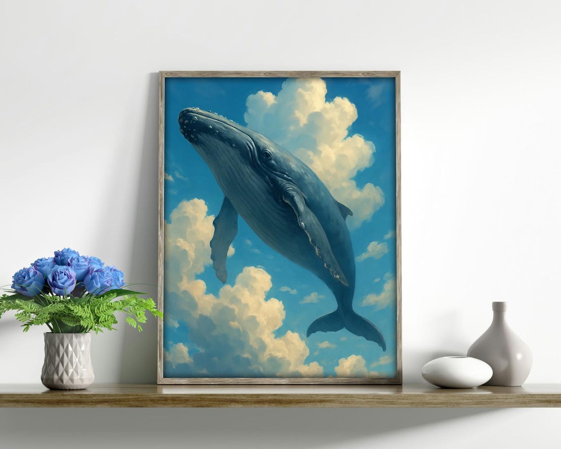 Surreal Whale In The Sky, Dreamlike Fantasy Art Print - Image 2