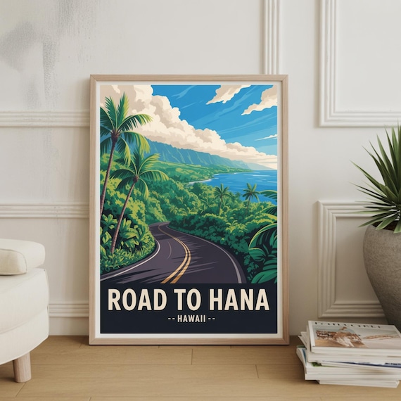 Road To Hana Hawaii Travel Poster Tropical Drive Jungle Coast Art