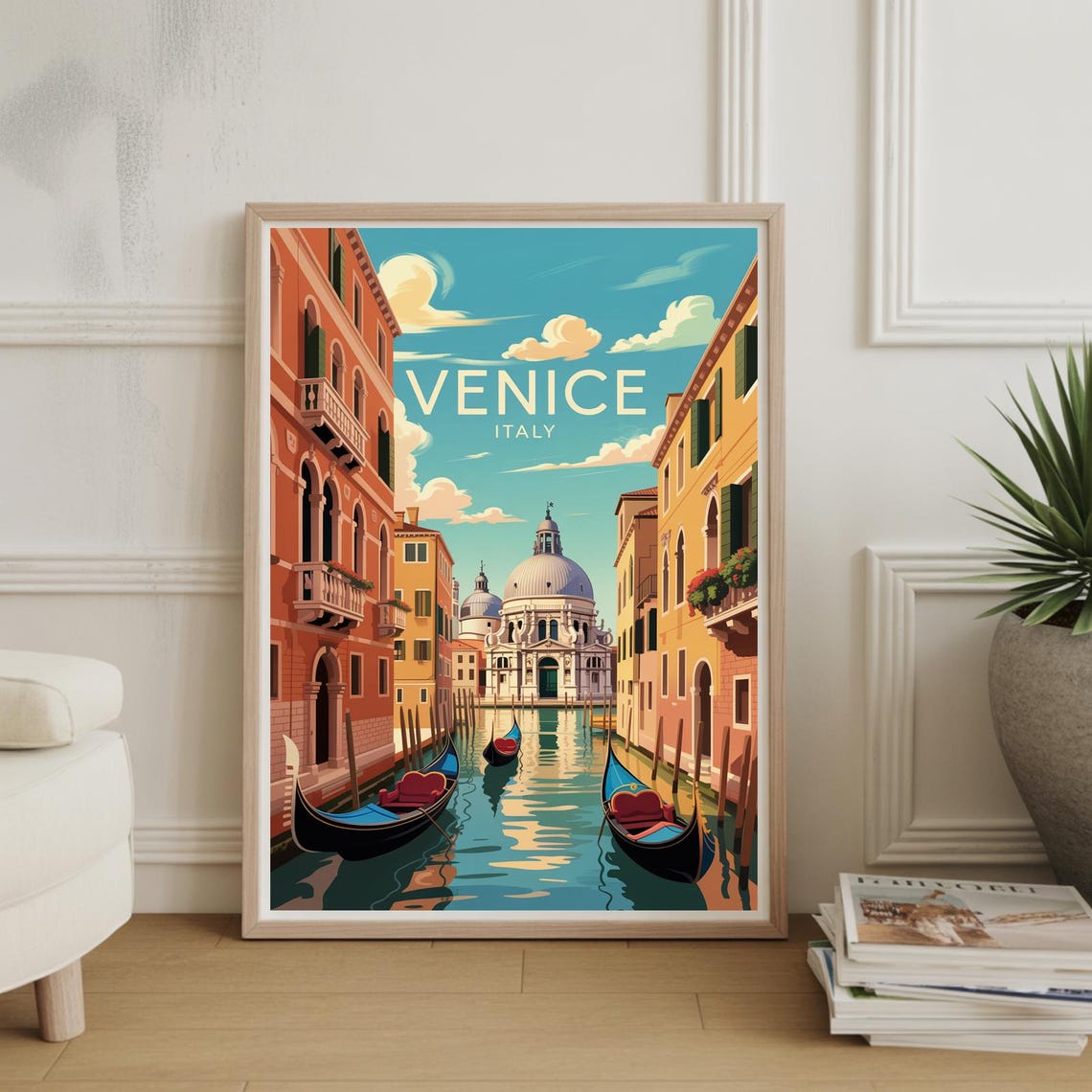 Venice Italy Grand Canal Gondolas Cityscape Retro Travel Poster