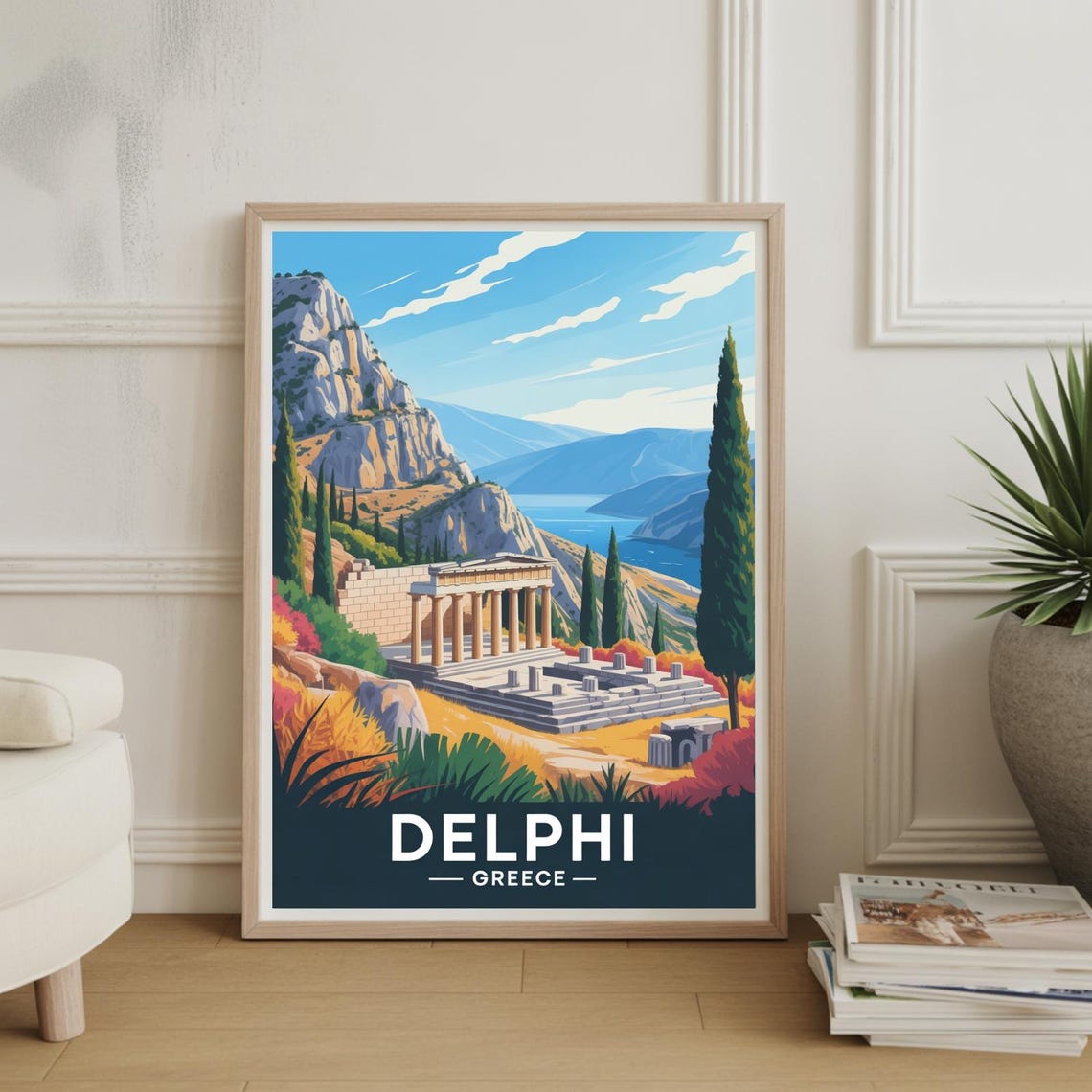 Delphi Greece Ancient Temple Ruins Mountain View Travel Poster