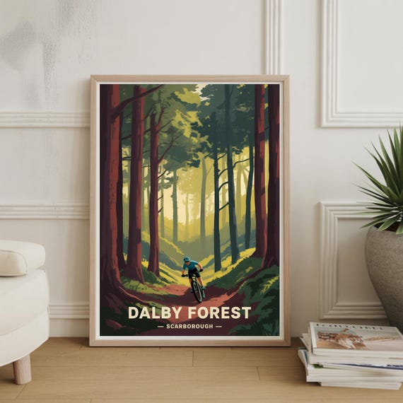 Dalby Forest Mountain Biking Travel Poster North Yorkshire Xc Trail Retro Cycling Artwork Home Decor Adventure Wall Art