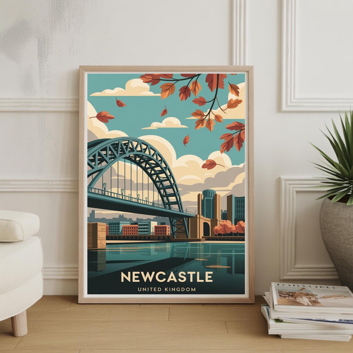 Newcastle United Kingdom Tyne Bridge Autumn Cityscape Travel Poster