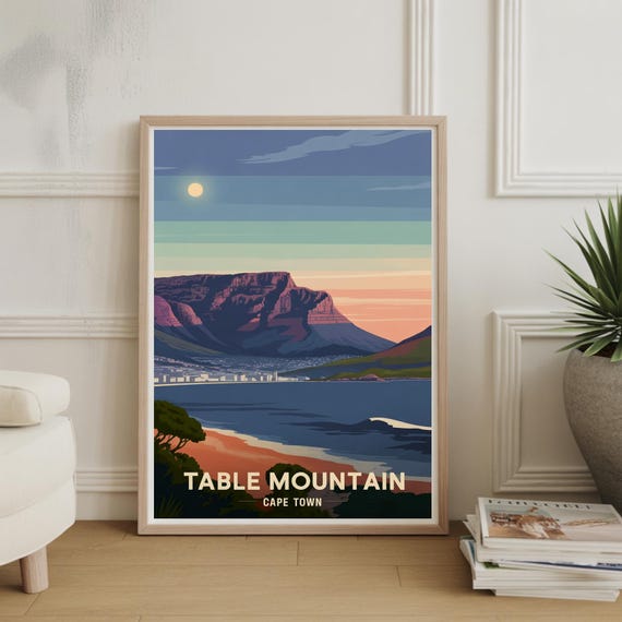 Table Mountain Poster Cape Town Landscape Art South Africa Travel Decor Hiking Lover Gift Home Office Wall