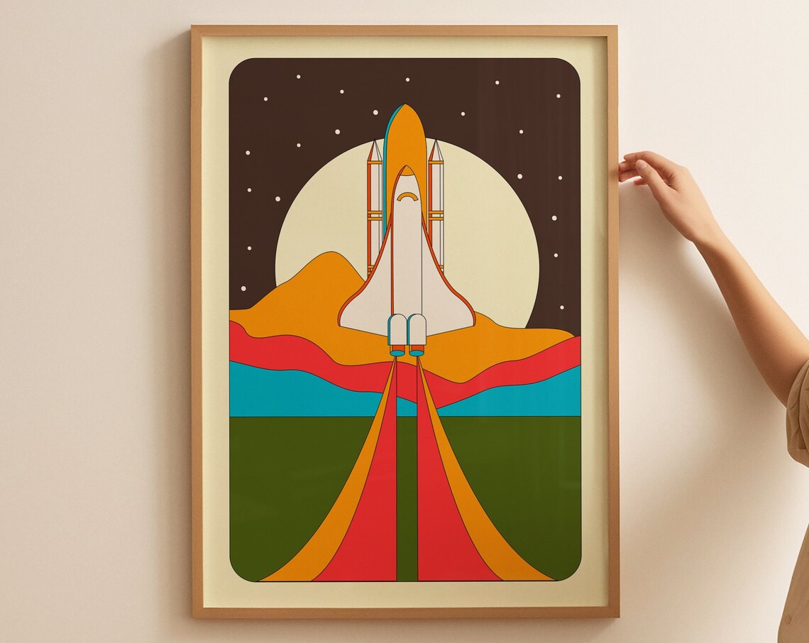 Retro Space Shuttle Poster, 70s Space Aesthetic