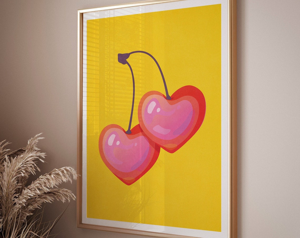Heart Shaped Cherries Coquette Dopamine Bright Pop Art Poster - Image 3