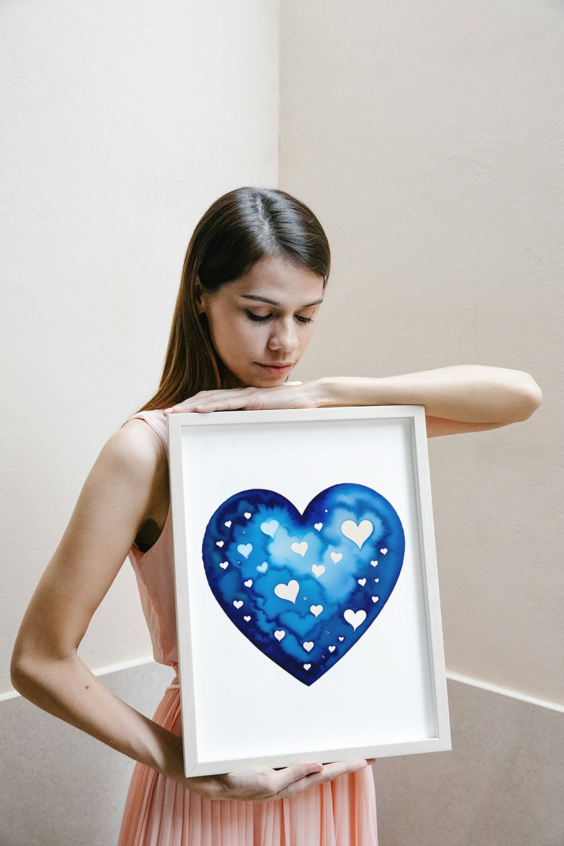 Blue Watercolor Heart Romantic Love Art Soft Watercolor Wall Poster - Image 4