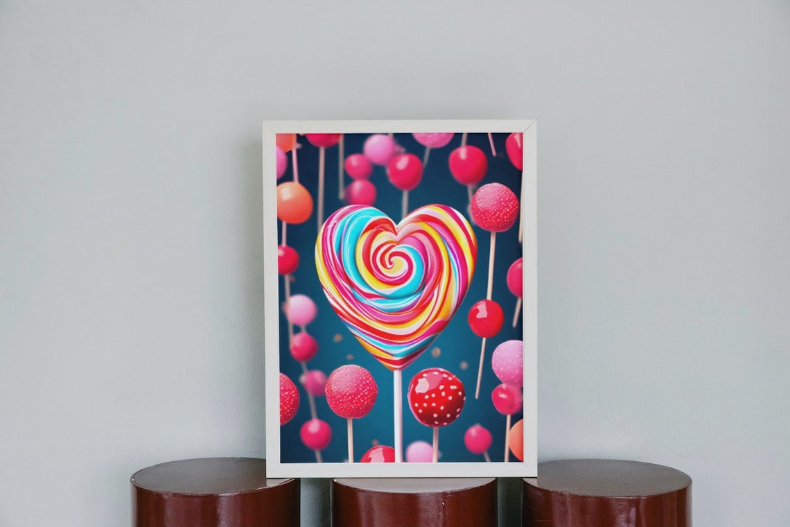 Heart Lollipop Swirl Candy Rainbow Sweet Treat Playful Art Poster