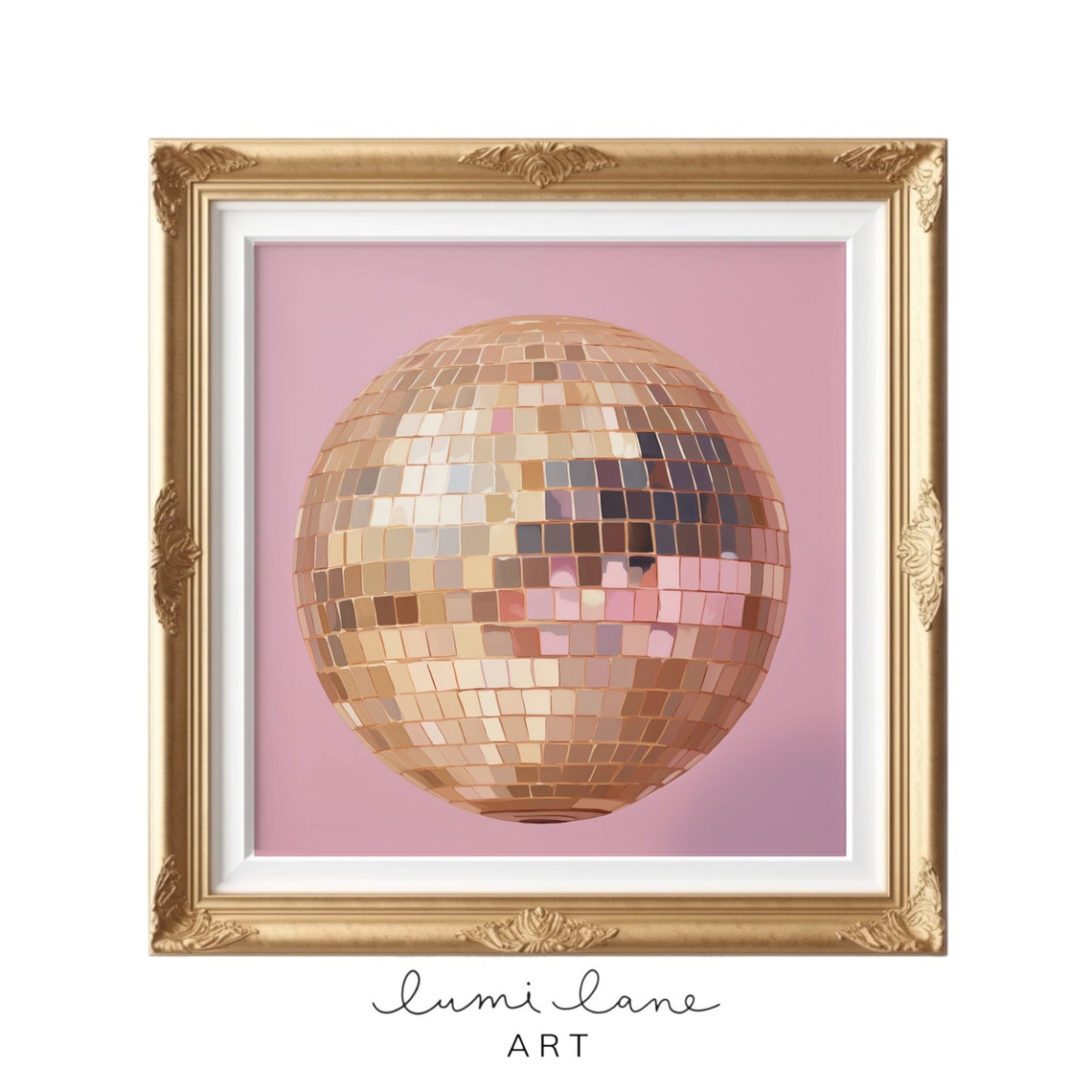 Sparkling Disco Ball on Pink Background Glam Party Decor Poster
